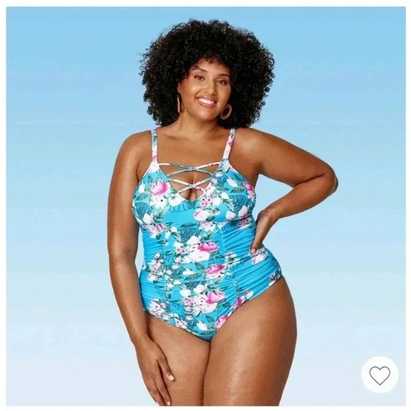 Cupshe Swimsuit Women's 0X Plus Floral Strappy V-Neck One-Piece Suit - Picture 2 of 9